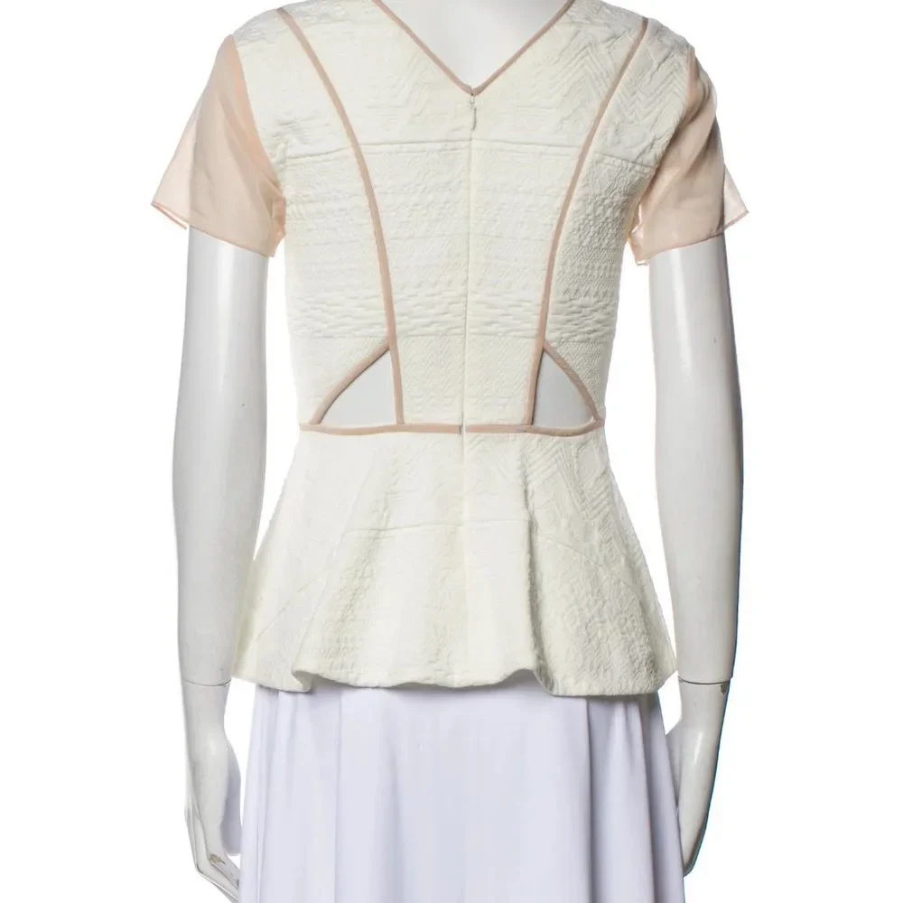 REBECCA TAYLOR Diamond Jacquard Peplum V-Neck Top MRSP $325 - Picture 6 of 6